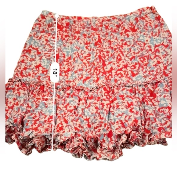 RTR‎ Paloma Blue Alexa 100% Silk Red, White & Blue Floral Tiered Mini Skirt Sz M - Picture 7 of 7